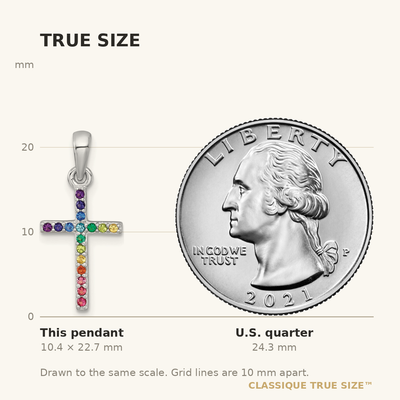 Sterling Silver Rhodium-plated Polished Rainbow Nano Crystals Childrens Cross Pendant