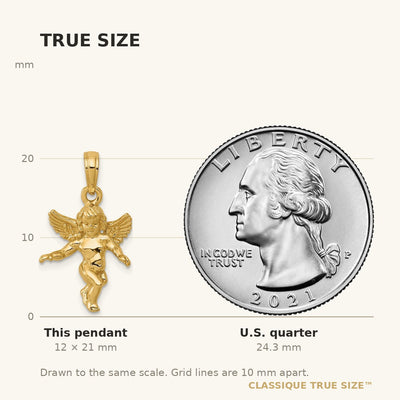 14K 3D Polished Solid Angel Pendant