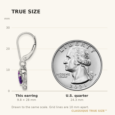 Sterling Silver Rhodium-plated Amethyst and Diamond Earrings, 28 x 11mm