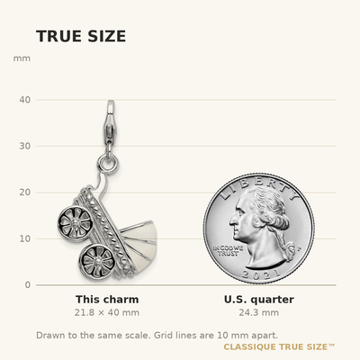 Amore La Vita Sterling Silver Rhodium-plated Polished 3-D Enameled Baby Carriage Charm with Fancy Lobster Clasp