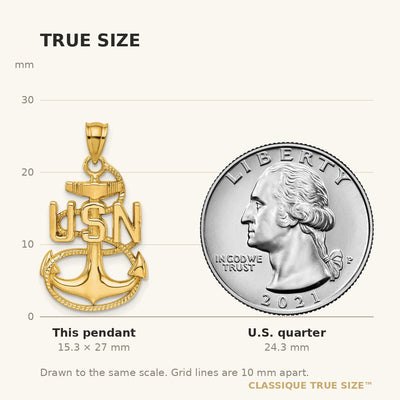 14K United States Navy USN Anchor Pendant