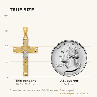 14K w/Rhodium Cross w/Rosary Pendant, 32.8 x 23.85mm