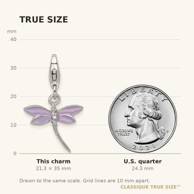 Amore La Vita Sterling Silver Rhodium-plated Polished Lilac Enameled CZ Dragonfly Charm with Fancy Lobster Clasp