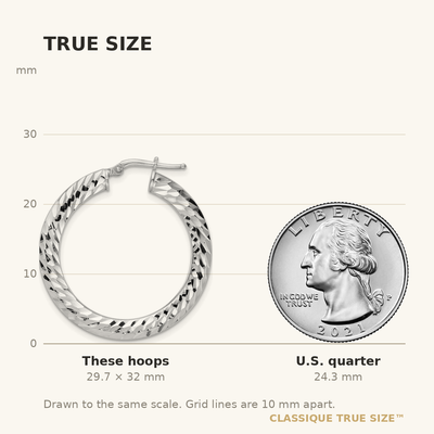 Sterling Silver Rhodium-plated D/C Knife-edge Tube Hoop Earrings, 32 x 2mm
