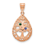 14K rose Gold 2 Birthstone Tree of Life Tear Drop Pendant view