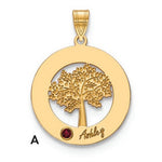 14K Yellow Gold Family Tree in Circle 1 Name and Birthstone w/ 14K Bezel Pendant view