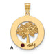14K Yellow Gold Family Tree in Circle 1 Name and Birthstone w/ 14K Bezel Pendant
