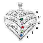 14K White Gold 6-Name w/Birthstones w/18K Rhod-plated Bezel Cut Out Heart Pendant view