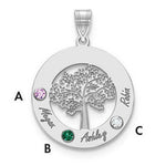 14K White Gold Family Tree Circle 3 Names & Birthstones w/ 18K Rhodium Plated Bezels view