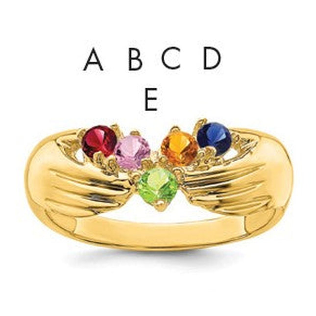 14K gold family ring, synthetic stone