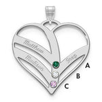 10K White Gold 3-Name w/Birthstones w/14K Bezel Cut Out Heart Pendant view