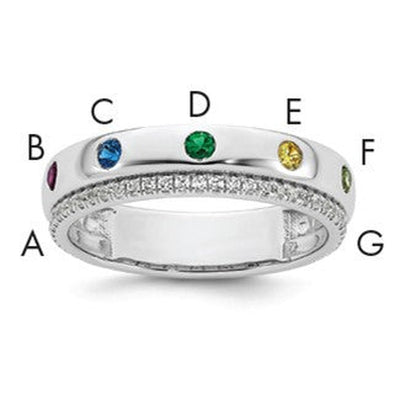 14K WG 7 Genuine Birthstone and Diamond Mother's Ring