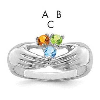 14K White Gold 3 Genuine Stone Family Ring
