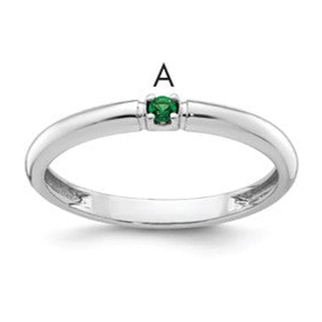 14K white gold birthstone ring, synthetic stone