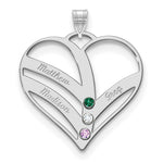 14K White Gold 3-Name w/Birthstones w/18K Rhod-plated Bezel Cut Out Heart Pendant view