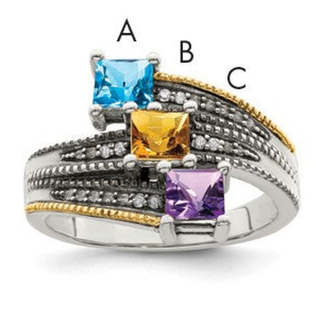 Sterling silver diamond mother ring