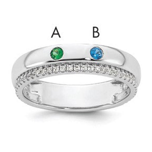 14K white gold diamond birthstone ring, synthetic stone