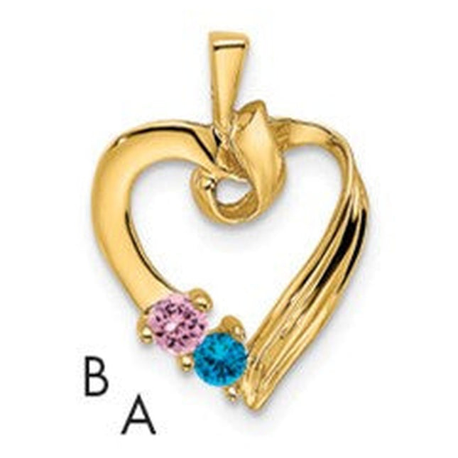 14k 2 Synthetic Stone Family Pendant, 19 x 19mm