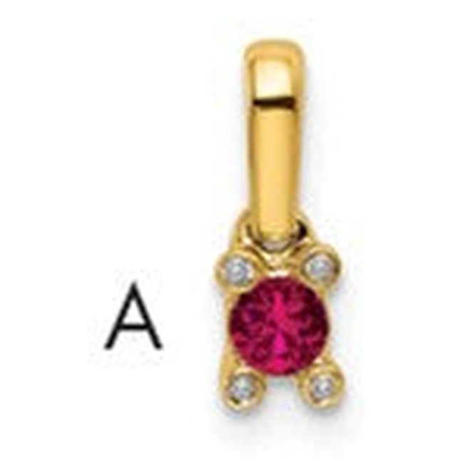 14K Family Jewelry Geniune Stone & Diamond Set Pendant, 11 x 4mm
