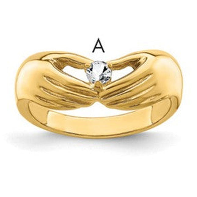 14K gold family ring, synthetic stone