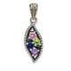Sterling Silver Antique w/14k 4-stone w/Diamond Family Pendant w/18in Chain
