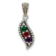 Sterling Silver Antique w/14k 3-stone w/Diamond Family Pendant w/18in Chain