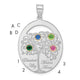 Sterling Silver/Rhod-plated 4 Birthstone with 14K Bezel Family Pendant, 34 x 25mm