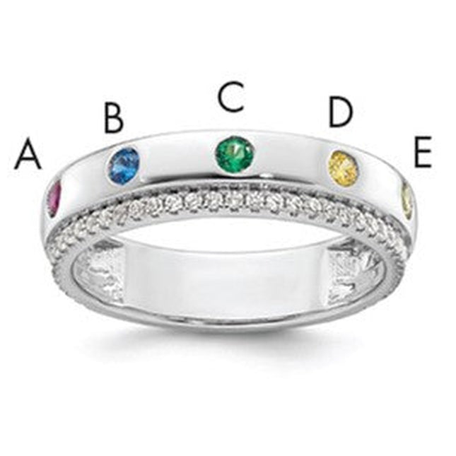 14K white gold diamond birthstone ring, synthetic stone