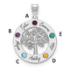 14K White Gold Family Tree Circle 5 Names & Birthstones w/ 18K Rhodium Plated Bezels