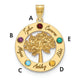 14K Yellow Gold Family Tree in Circle 5 Names and Birthstones w/ 14K Bezel Pendant