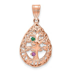 14K rose Gold 3 Birthstone Tree of Life Tear Drop Pendant view