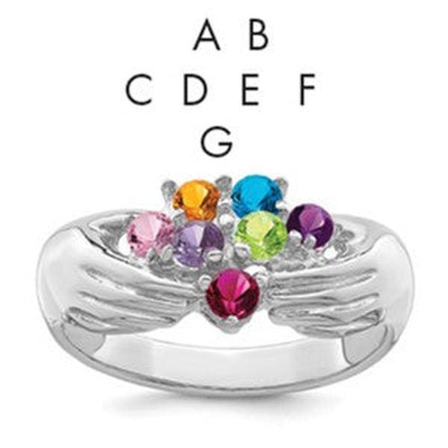 14K white gold family ring, synthetic stone