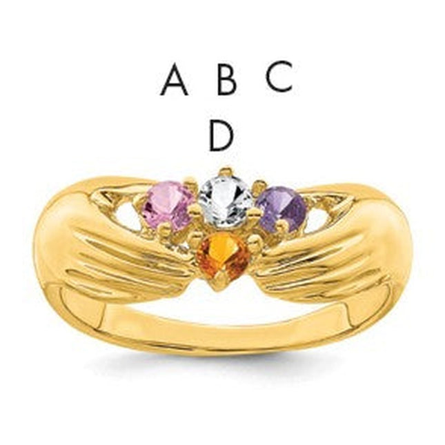 14K gold family ring, synthetic stone