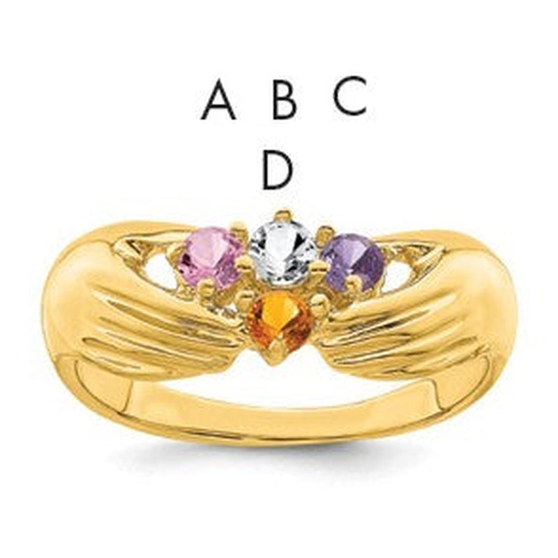 14K gold family ring, synthetic stone