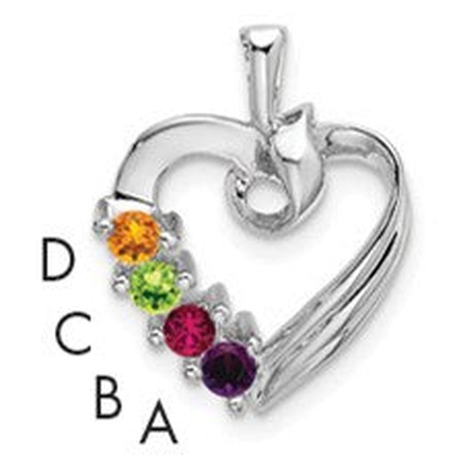 14k White Gold 4 Synthetic Stone Family Pendant, 19 x 13mm