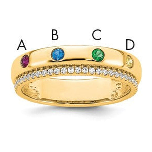 14K gold diamond birthstone ring, synthetic stone