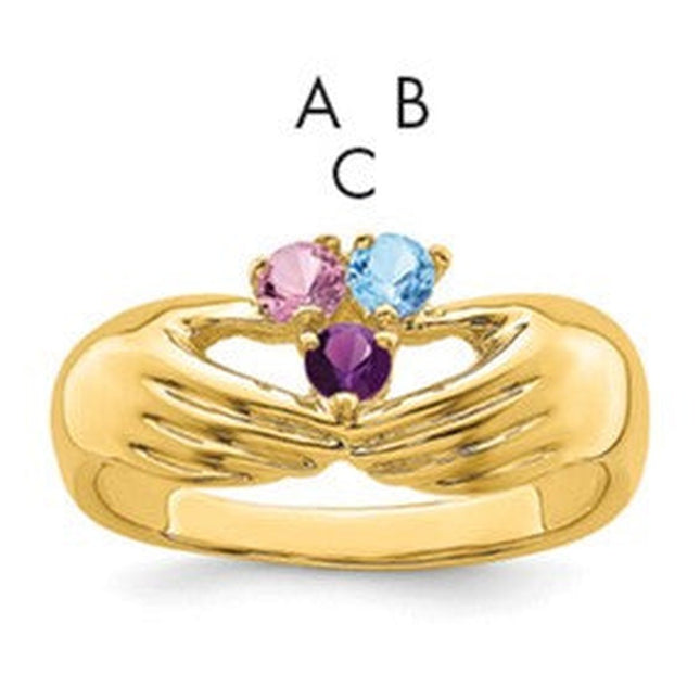 14K gold family ring, synthetic stone