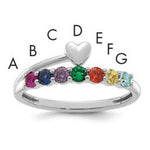 14K White Gold Heart with 7 Synthetic Birthstone Mother's Ring view