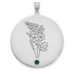 14K White Gold Circle w/1 Birth Flower and Birthstone Pendant view
