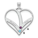 14K White Gold 2-Name w/Birthstones w/18K Rhod-plated Bezel Cut Out Heart Pendant view