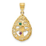 14K Yellow Gold 3 Birthstone Tree of Life Tear Drop Pendant view