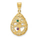 14K Yellow Gold 3 Birthstone Tree of Life Tear Drop Pendant
