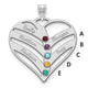 14K White Gold 5-Name w/Birthstones w/18K Rhod-plated Bezel Cut Out Heart Pendant