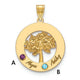 14K Yellow Gold Family Tree in Circle 2 Names and Birthstones w/ 14K Bezel Pendant