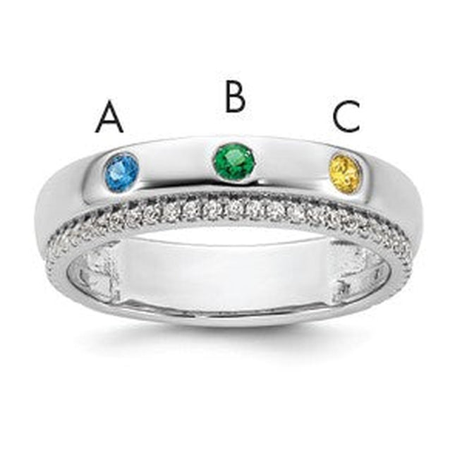 14K white gold diamond birthstone ring, synthetic stone