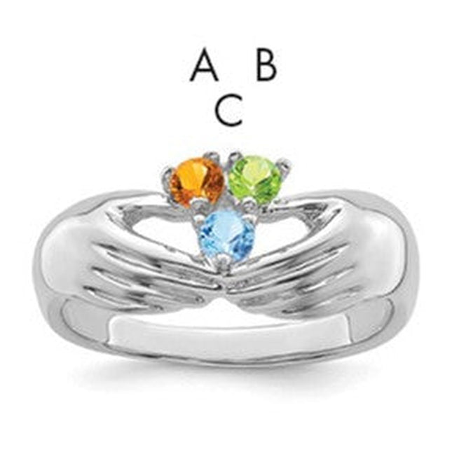 14K white gold family ring, synthetic stone