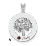 14K White Gold Family Tree Circle 1 Names & Birthstones w/ 18K Rhodium Plated Bezel view