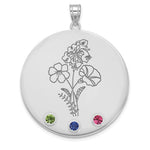 14K White Gold Circle w/3 Birth Flower and Birthstone Pendant view