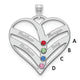 14K White Gold 4-Name w/Birthstones w/18K Rhod-plated Bezel Cut Out Heart Pendant
