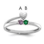 14K White Gold Heart with 2 Synthetic Birthstone Mother's Ring view